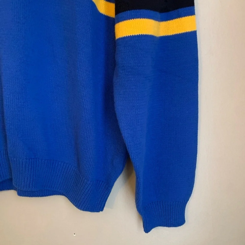 Vtg Eddie Bauer Sweater Men Blue Yellow Polo Preppy Coastal Country Club 90’s - Picture 4 of 8